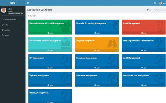 A works-management ERP dashboard interface used for monitoring public infrastructure projects