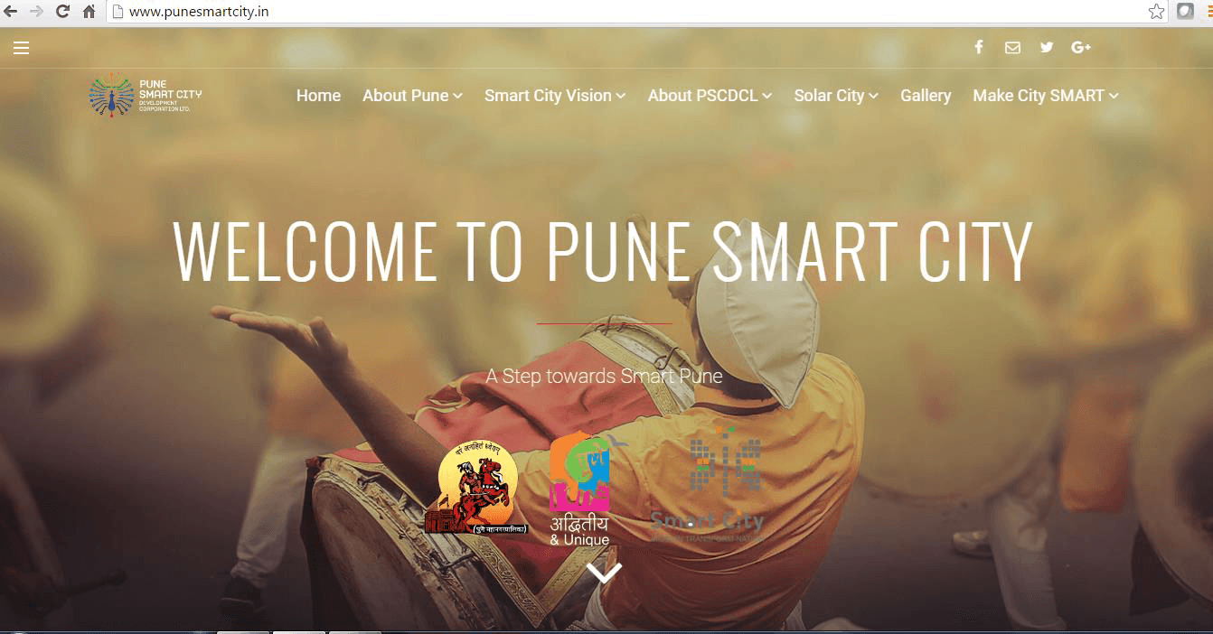 Pune Smart City portal homepage, punesmartcity.in